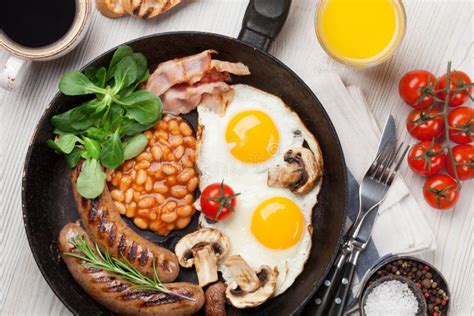 English Breakfast Fried Eggs Sausages Bacon Stock Image Image Of