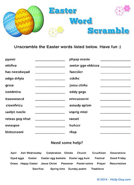 4 Best Images Of Easter Word Scramble Printable