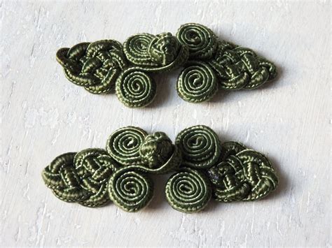 Chinese Knot Button Closures Two Pairs Dark Olive Green