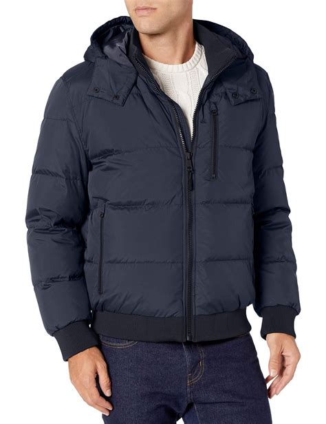 Cole Haan Hooded Bomber Down Jacket In Navy Blue For Men Save 62