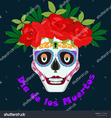 Sugar Skull Flowers Day Dead Vector Stock Vector Royalty Free