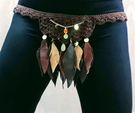 Man Loincloth Leather Feather Loincloth Open Crotch G String Etsy