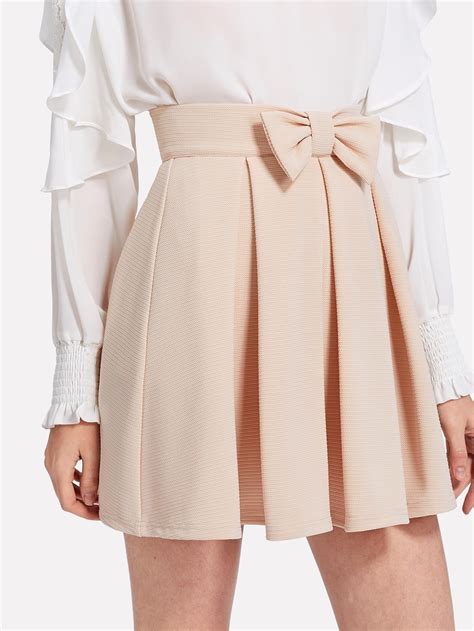 Bow Front Box Pleated Textured Skirt Sheinsheinside