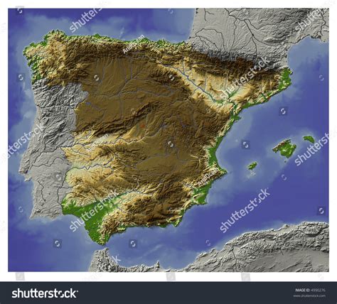 3d Relief Map Spain Shows Major Stock Illustration 4990276