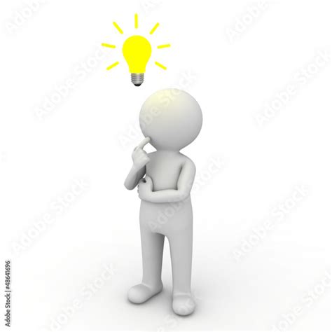 3d Man Thinking With Idea Bulb Above His Head Over White Fotos De