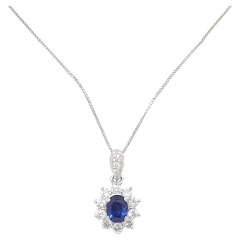 66 Carat Diamond Blue Sapphire Platinum Pendant Necklace For Sale At