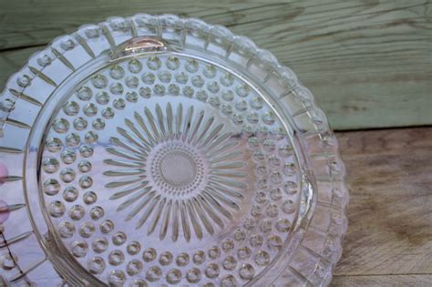 Vintage Pressed Glass Cake Plate Bubble Pattern Federal Glass Plate For Cake Cover