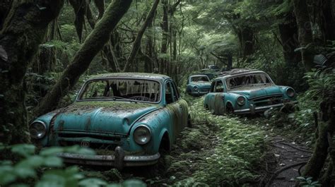 Small Lost Cars In The Jungle Background Abandoned Cars In Palau Are