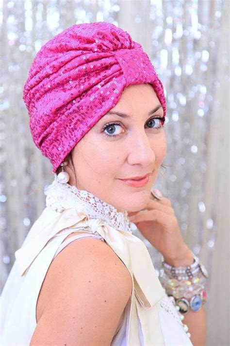 Sequin Turban In Raspberry Pink Womens Headwrap Turbans Fashion