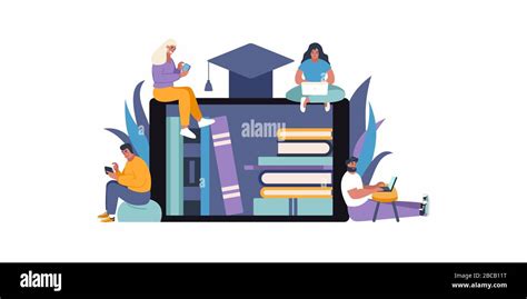E Learning Education Concept Flat Vector Illustration People Accessing
