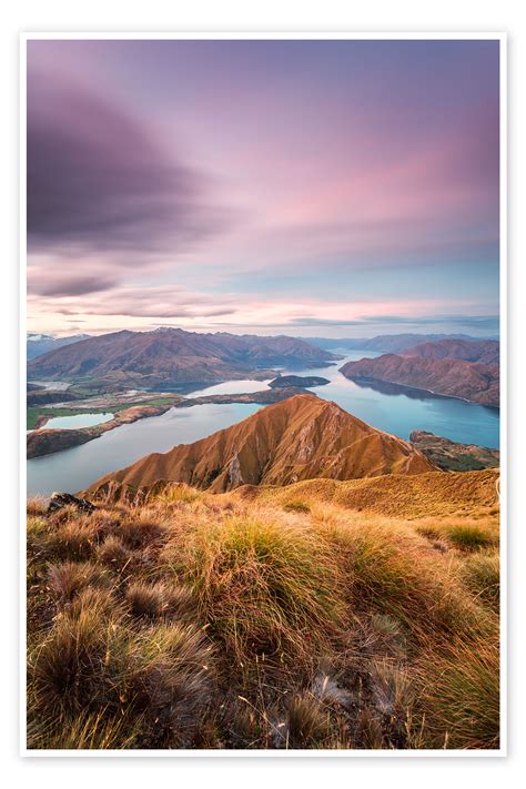 Awesome Sunset Over Wanaka Lake From Mt Roy Otago New Zealand Print