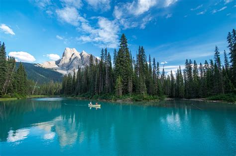 Yoho National Park Canada Trees Lake Mountains Water Clouds