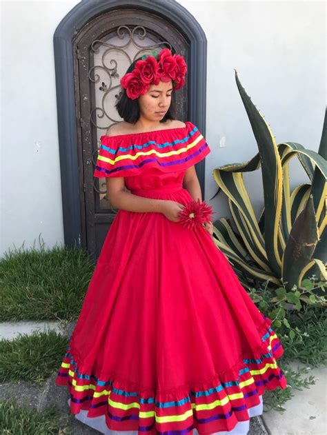 Mexican Red Dress With Top Handmade Beautiful Frida Kahlo Style