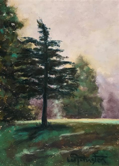 Original Pastel Painting Of Trees In The Park During A Foggy Etsy