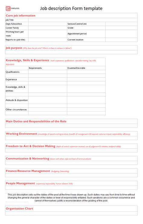 Free Job Description Form Template Blank Format Download
