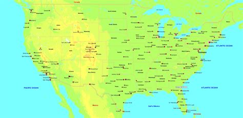 Us Map With Major Cities •