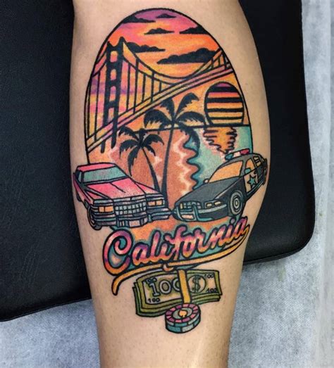 Traditional Style California Tattoo On The Calf