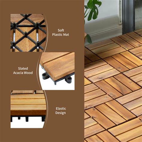 27 Pieces Acacia Wood Interlocking Patio Deck Tile Costway
