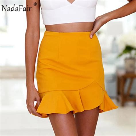 Buy Nadafair High Waist Ruffles Mini Sexy Bodycon Skirts Women Summer Casual