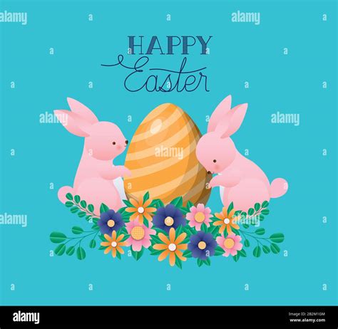 happy easter rabbits with egg vector design stock vector image and art alamy