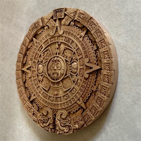 Aztec Mayan Calendar Carved Wood Picture 8 Diameter Etsy