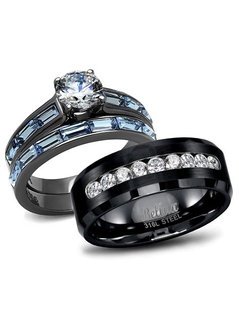 Bellux Style - Wedding Rings Set for Him and Her Dark ...