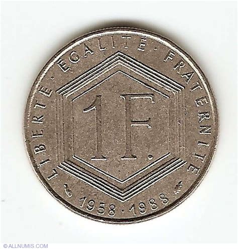 1 Franc 1988 Charles De Gaulle 30 Years Anniversary Of The Fifth
