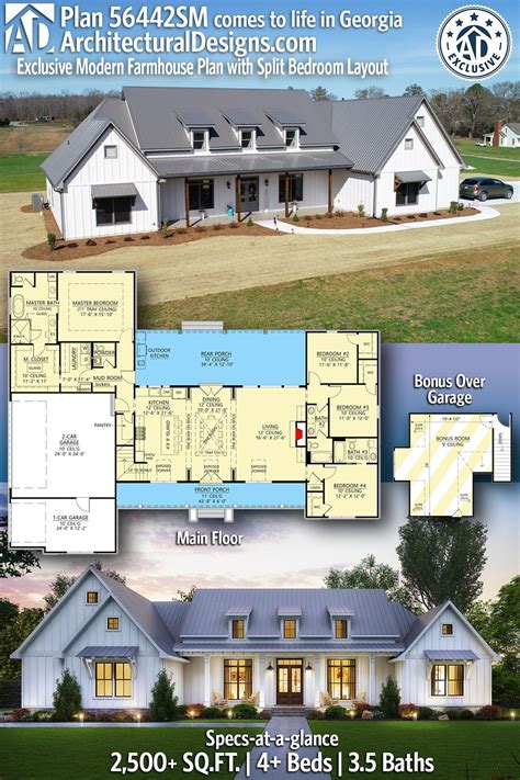 Plan 56442sm Exclusive Modern Farmhouse Plan With Split Bedroom Layout