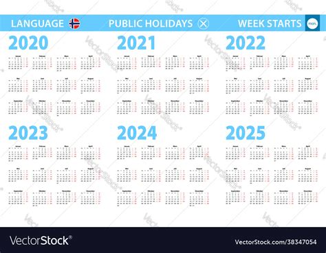 Calendar In Norwegian Language For Year 2020 2021 Vector Image