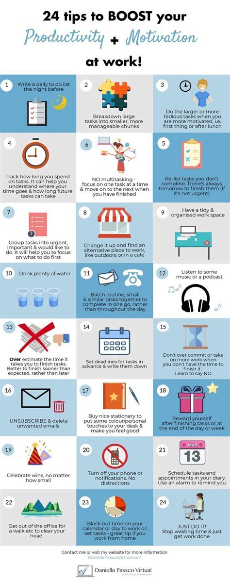 24 Productivity And Motivation Tips Infographic Work Productivity