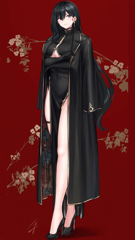 Anime Girls Black Hair Long Hair Coats Chinese Dress Vert Hayato Okuno Hayabusa Artist