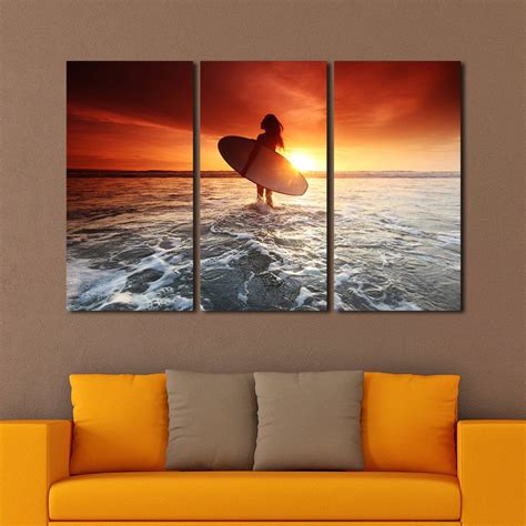 Sunset Surf Multi Panel Canvas Wall Art | ElephantStock