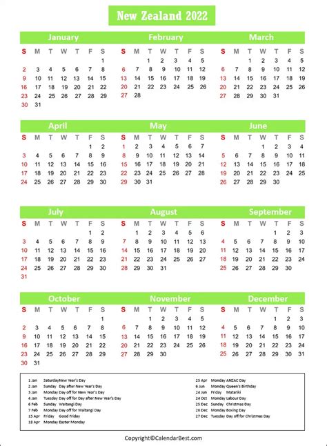 Calendar 2022 New Zealand Best Printable Calendar