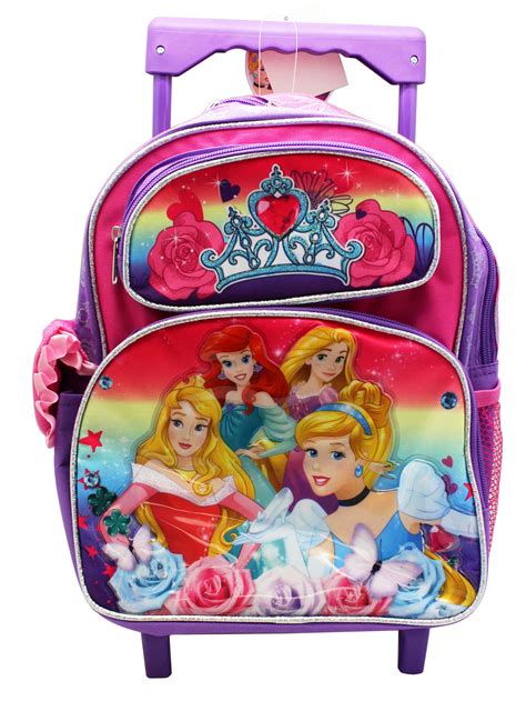 Disney Princess Vibrant Rainbow Small Size Rolling Backpack 12in
