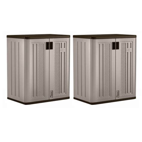 Suncast 9 Cu Ft Heavy Duty Resin Garage Base Storage Cabinet Platinum