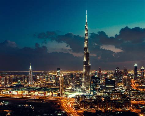 Beautiful Night Cityscape Of Dubai Burj Khalifa Cityscape Dubai City