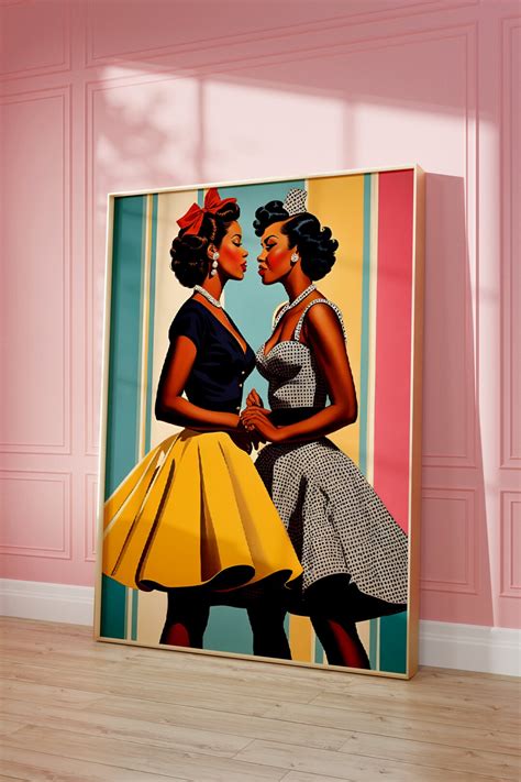 black lesbian art print 1950 s inspired african american love retro pop art for her giclee