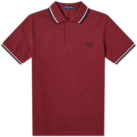 Fred Perry Slim Fit Twin Tipped Polo Tawny Port Misty Jade And Navy End Us