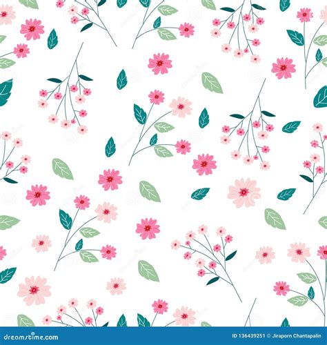 Cute Pink Flower Seamless Pattern Background Stock Vector