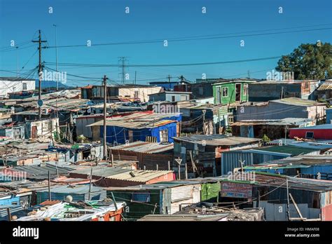 Shantytown Made Of Wood And Corrugated Iron Shacks With Electricity