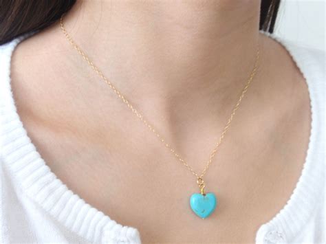 Turquoise Heart K Gold Filled Necklacesimple Everyday By Hepzzi