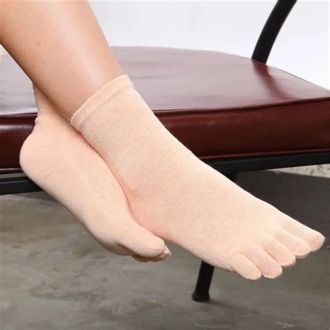 Klv Women Split Socks Low Cut Ankle Show Toe Socks Cotton Blend Breathable Five Finger Feet