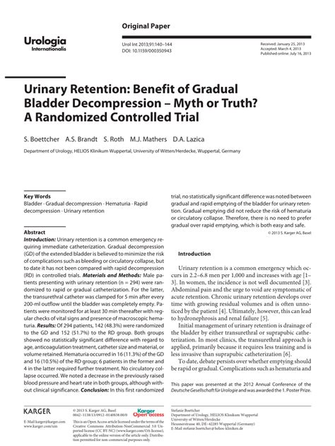 Pdf Urinary Retention Benefit Of Gradual Bladder Decompression