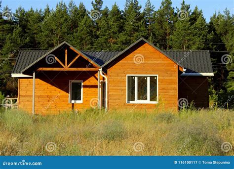 Beautiful Modern Wooden House Front Elevation Front View Stock Image