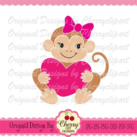 Monkey Svg Dxf Baby Girl Monkey Hugging Heart Svg Dxf Etsy