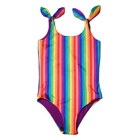 Rainbow Bathing Suit Multi Color Swim Striped One Piece Etsy