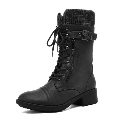 Dream Pairs Womens Winter Zip Up Mid Calf Boots Combat Riding Military Boots Amazon Black Size