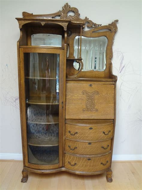 Vintage danish teak secretary desk with shelving and a storage cabinet on the bottom. ANTIQUE AMERICAN ART NOUVEAU OAK SECRETARY DESK / DISPLAY ...