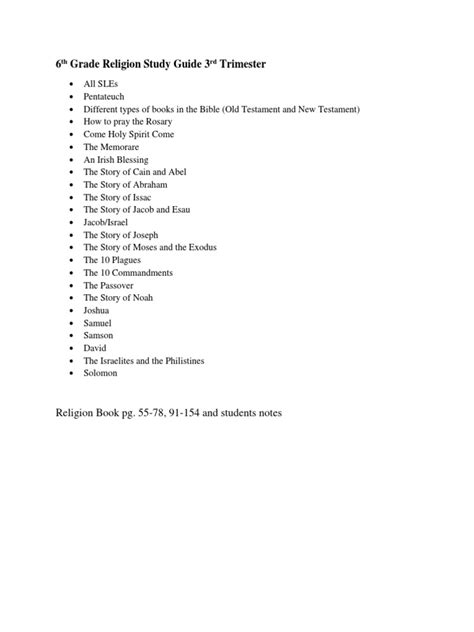 6th Grade Religion Study Guide 3rd Trimester Pdf