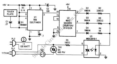 This ldr circuit diagram shows how you can make a light detector. Touch-Controlled Lamp Dimmer - Simple Circuit Diagram